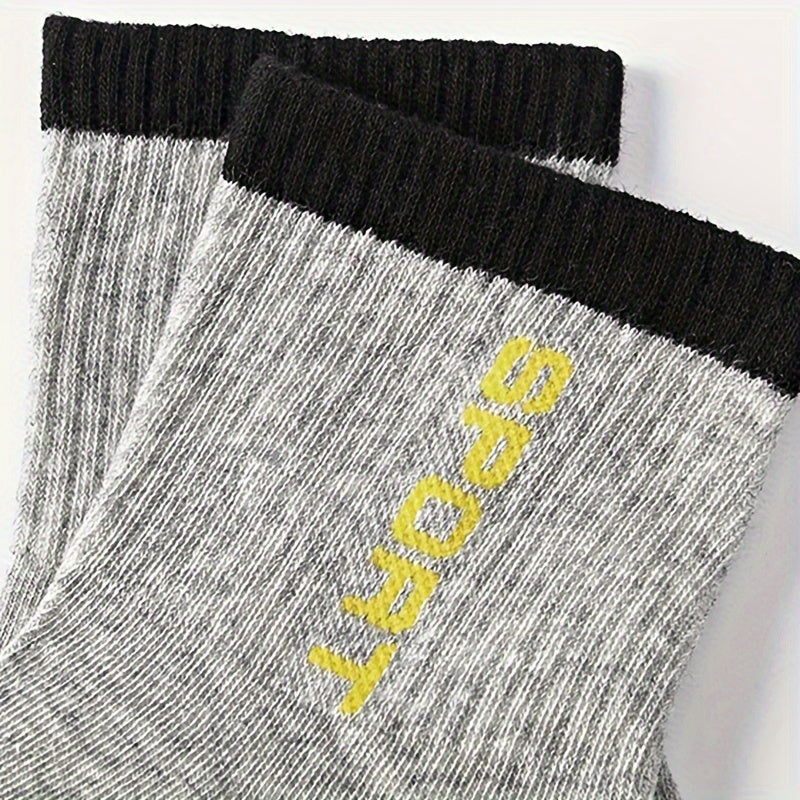50 Pairs Of Men's Solid Letter Print Sport Crew Socks, Breathable Sweat-absorbing Comfy Soft Casual Simple Style Socks All Seasons Wearing Lootquake LLC