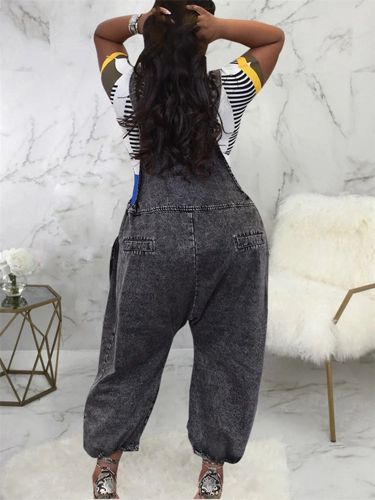 Wmstar Women's Jumpsuit Denim Cargo Pockets One Piece Outfits Wide Leg Black Fashion Streetwear Romper Wholesale Dropshipping Purplish Diva
