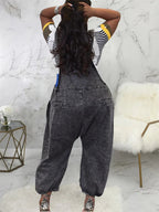 Wmstar Women's Jumpsuit Denim Cargo Pockets One Piece Outfits Wide Leg Black Fashion Streetwear Romper Wholesale Dropshipping Purplish Diva