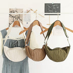 Casual Nylon Cloth Hobo Bag – Simple Pleated Striped Shoulder Bag, Lightweight Shopping Crossbody Small Square Bag