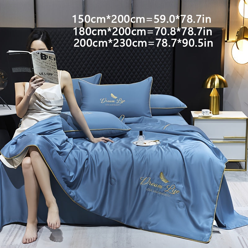 Contemporary Ice Silk Summer Quilt, Premium Cool Touch Washable Comforter, Simple Air Conditioning Blanket, Polyester Fiber Filling, Plain Weave, Machine Washable - Dream Life Design Lootquake LLC