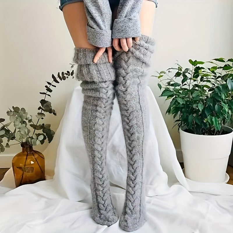 Cozy Cable Knitted Thigh High Socks - Soft & Stylish Over Knee Stockings for Women - Winter Warmth, Perfect Fit, One Size Lootquake LLC