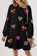 Cute Heart Round Neck Long Sleeve Mini Dress Stylish Dress for Women Girls Simple Charming Dress Stevvex