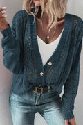 Dark Khaki Cardigan – Open Knit Drop Shoulder Sweater | Cotton-Acrylic Blend
