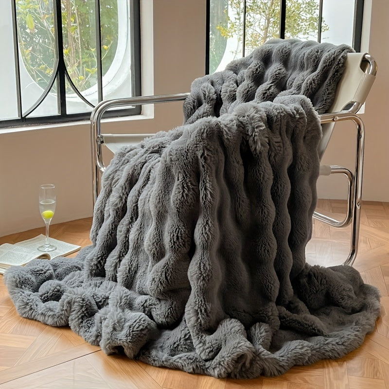 1pc Super Soft Faux Rabbit Fur Blanket - All Seasons Wool Blanket for Bedroom, Office, Camping, and Travel - Warm and Comfortable - Perfect Home Decoration Lootquake LLC