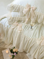 Pure Color Ruffles Princess Style Summer Quilt Tencel Summer Cooling Duvet Airable Cover Four-piece Set Pi-Mart