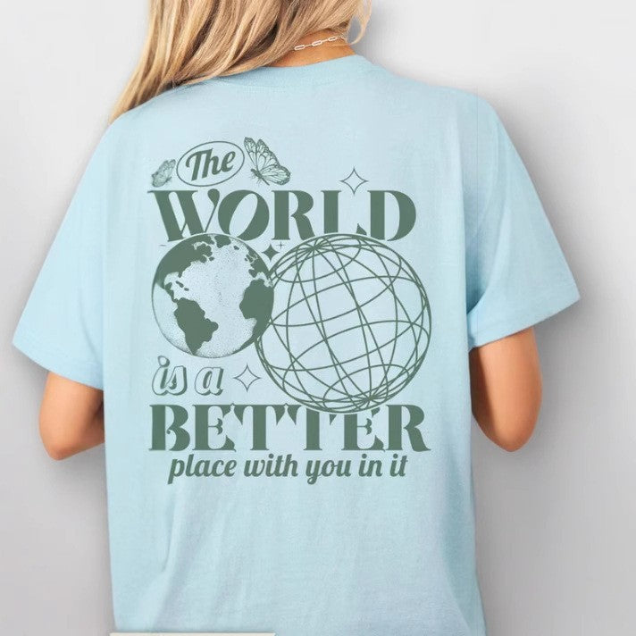 Letter 2D Printed Starry Sky Earth Cotton T-Shirt Lootquake LLC