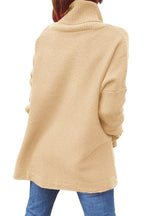 Turtleneck Sweater Mid Length Batwing Sleeve Slit Hem Tunic Pullover Sweaters Winter Tops Women Clothing Pi-Mart