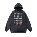 Punk Skull Print Heavy Distressed Hooded Sweater For Men