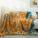 1pc Floral Sofa Towel Blanket With Tassel, Cotton Printed Blanket, Vintage Floral Pattern, Sofa Blanket, Air Conditioning Blanket, Nap Blanket