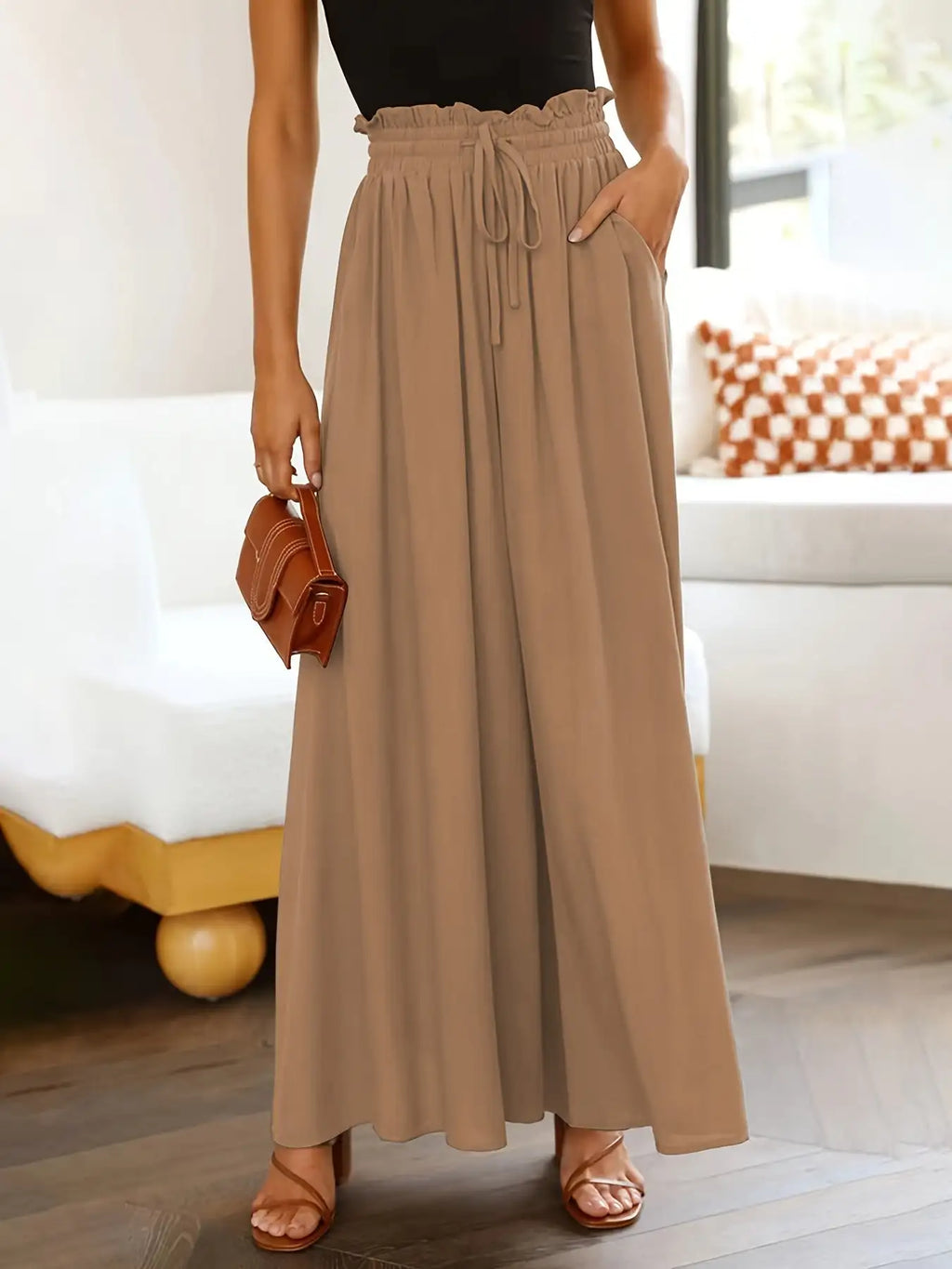 Ladies Plus Size Casual Pants Elastic Waist Wide-leg Pants - SJB-DIAMOND ELITES