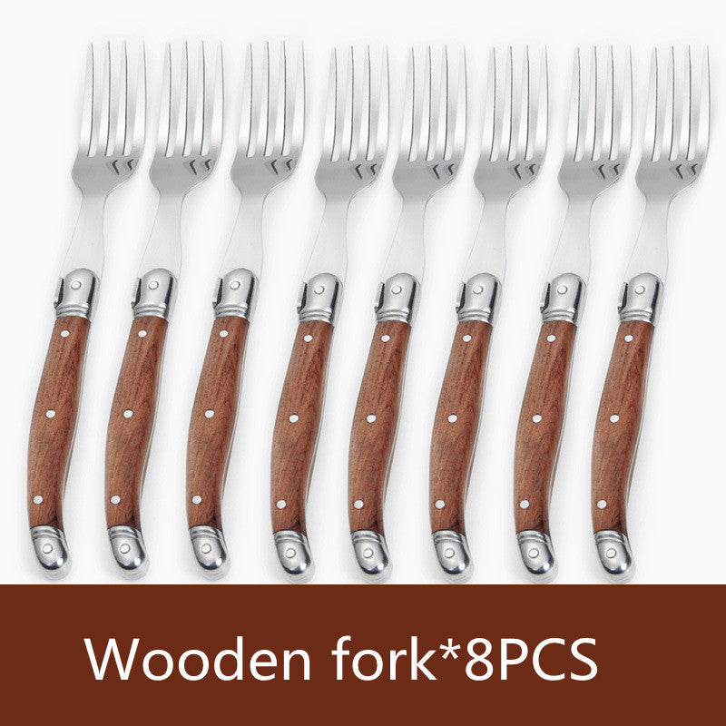 Stainless Steel Rosewood Wooden Handle Western Knife Steak Knife And Fork Set Pi-Mart