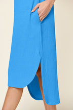 Double Take Full Size Round Neck Short Sleeve Slit Dress Stylish & Comfortable Casual Dress Stevvex