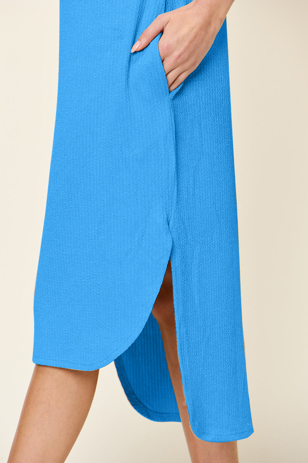 Double Take Full Size Round Neck Short Sleeve Slit Dress Stylish & Comfortable Casual Dress Stevvex