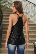Chic Black Sequin Racerback Summer Tank Top - SJB-DIAMOND ELITES