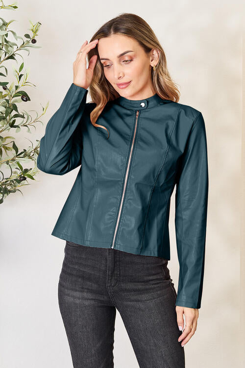 Women Classic Neck Zip-Up Jacket For Everyday Wear Elegant Girls Jacket Stevvex