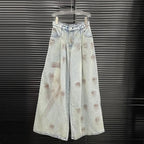 WTHT Vintage 2025 Summer Women's Bandage Single-breasted Denim Vest Fashion High-waisted Loose Wide Leg Jeans Female 1LS1482 Purplish Diva