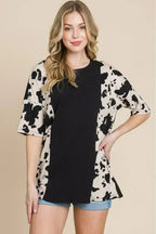 Animal Contrast Ribbed Tee - Edgy Women's Top | Femstylo