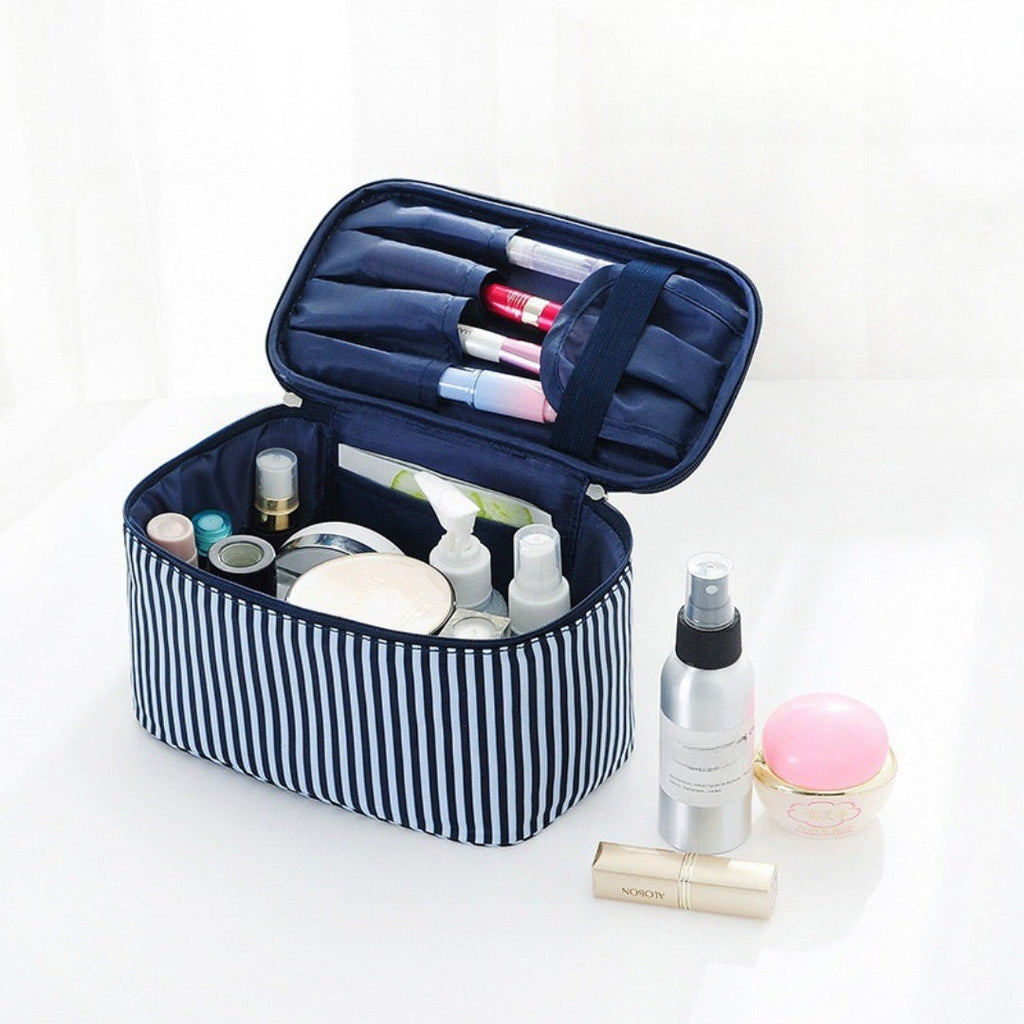 Simple striped cosmetic bag, portable cosmetic storage bag, travel portable large-capacity square toilet bag, makeup bag organizer, - SJB-DIAMOND ELITES
