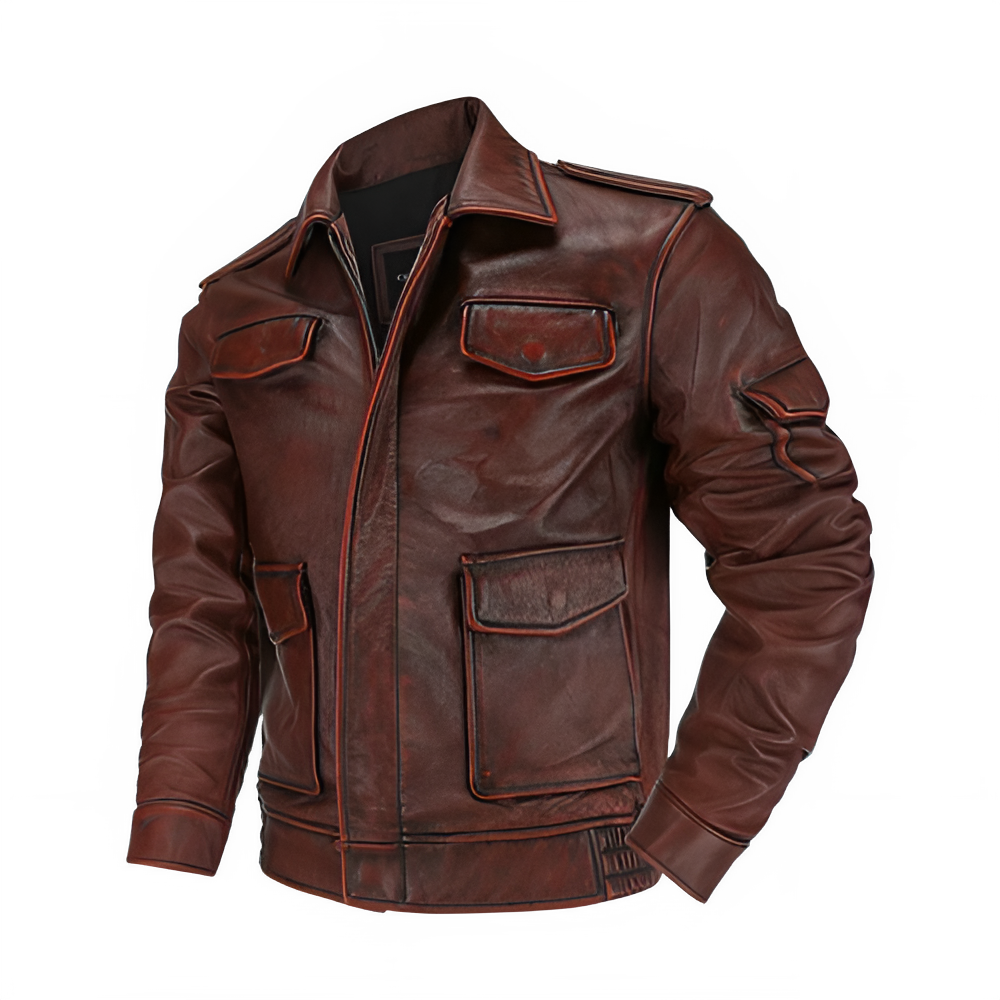 M65 Top Layer Cowhide Jacket  Fashion SlimFit Stand Collar Leisure Bomber Jacket 100% Genuine Leather Men's Vintage Short Pi-Mart