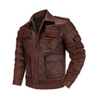 M65 Top Layer Cowhide Jacket  Fashion SlimFit Stand Collar Leisure Bomber Jacket 100% Genuine Leather Men's Vintage Short Pi-Mart