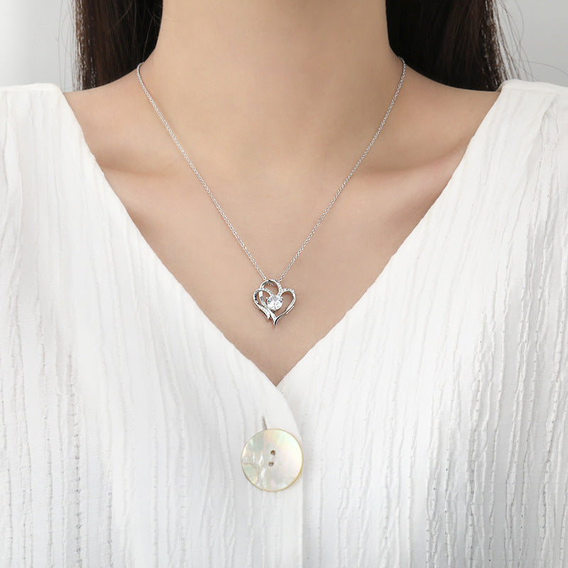Zircon Double Love Necklace With Rhinestones Ins Personalized Heart-shaped Necklace Clavicle Chain Jewelry For Women Valentine's Day Pi-Mart