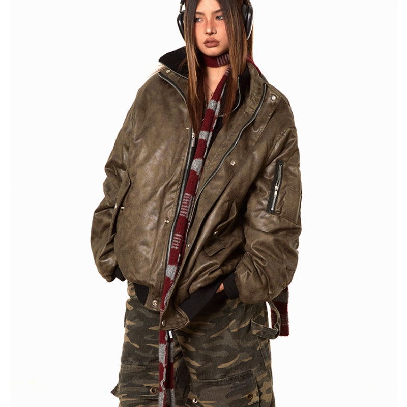 American-style Fake Two-piece Suede Bomber Jacket Cotton-padded Jacket Pi-Mart