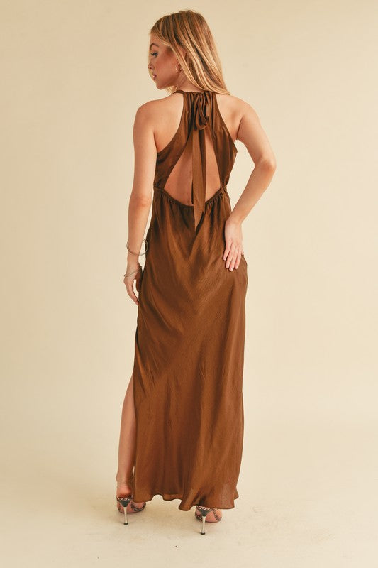 Ruched Side Slit Cutout Back Maxi Cami Dress For Summer–Elegant, Alluring & Sophisticated with Stunning Design Stevvex