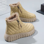 Women's Plaid Pattern Platform Ankle Boots Casual Side Zipper Plush Lined Snow Boots Winter Comfortable Short Boots Pi-Mart