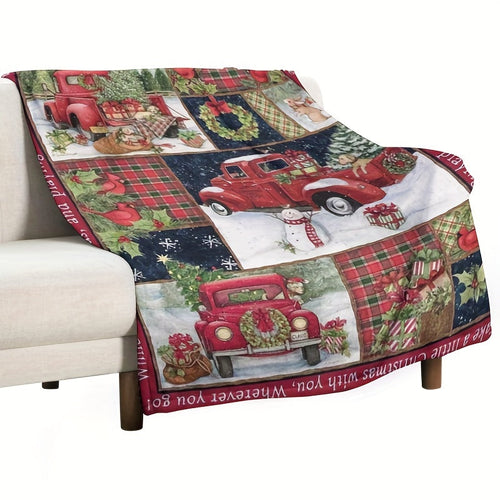 1pc Cozy Christmas Car Print Flannel Blanket - Ultra-Soft, Warm, and Lightweight Throw Blanket for Couch, Sofa, Office, Bed, Camping, and Travel - Multi-Purpose, All-Season Gift Blanket for Family and Friends with Versatile U Lootquake LLC