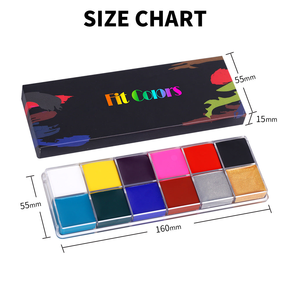 Fit Colors 12 Colors Face Paint Water Soluble Human Body Paints Halloween Masquerade Makeup Palette Brush Pi-Mart