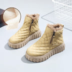 Women's Plaid Pattern Platform Ankle Boots Casual Side Zipper Plush Lined Snow Boots Winter Comfortable Short Boots Pi-Mart