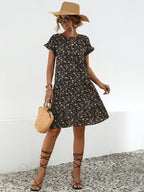 Floral Round Neck Short Sleeve Dress Elegant & Effortless Everyday Style Women Dress