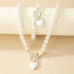 Pearl Bracelet And Necklace Set Female With Hearts Clavicle Chain Pi-Mart