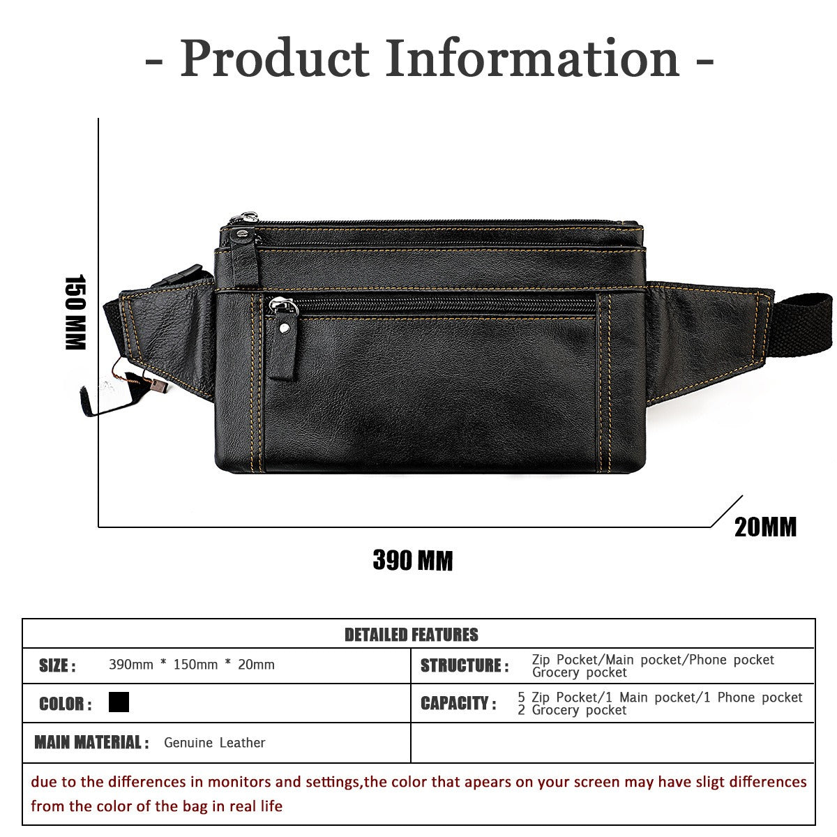 Multifunctional Genuine Leather Chest Bag & Waist Bag for Men and Women – Fanny Pack for Travel, Sports, Running, and Holidays with Multiple Pockets - SJB-DIAMOND ELITES