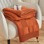 1pc Knit Throw Blanket, White Checkered Throw Blanket For Couch, Soft Cozy Warm Knitted Throw Blanket For Bed Sofa Lootquake LLC