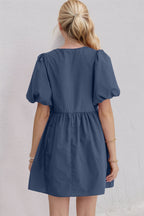 Elegant Ruched Puff Sleeve Mini Dress Vintage Bow Detail Cute Short Dress for Women