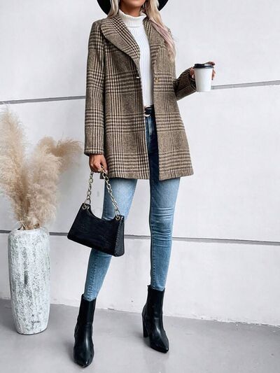 Women's Plaid Collared Neck Buttoned Long Sleeve Jacket – Classic & Lightweight Outerwear for Everyday Wear Stevvex