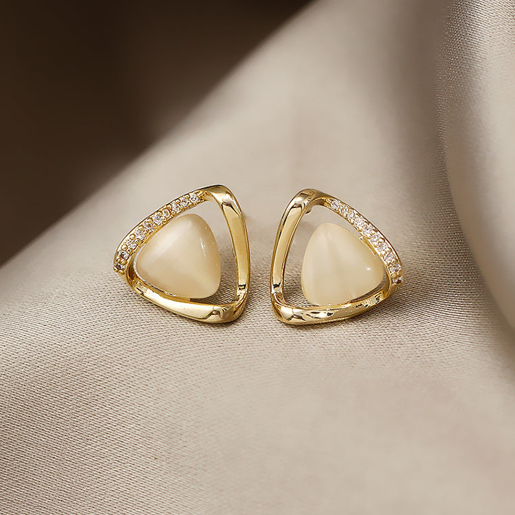 Cat's Eye Flower Earrings High Sense Opal Square Triangle Geometry Earrings Pi-Mart