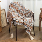 1pc Bohemian Style Striped Tassel Throw Blanket, 100% Polyester, Fantasy Themed, All-Season Multipurpose, Stain Resistant, Woven Fabric, Hand Wash Only, >500g Weight Lootquake LLC
