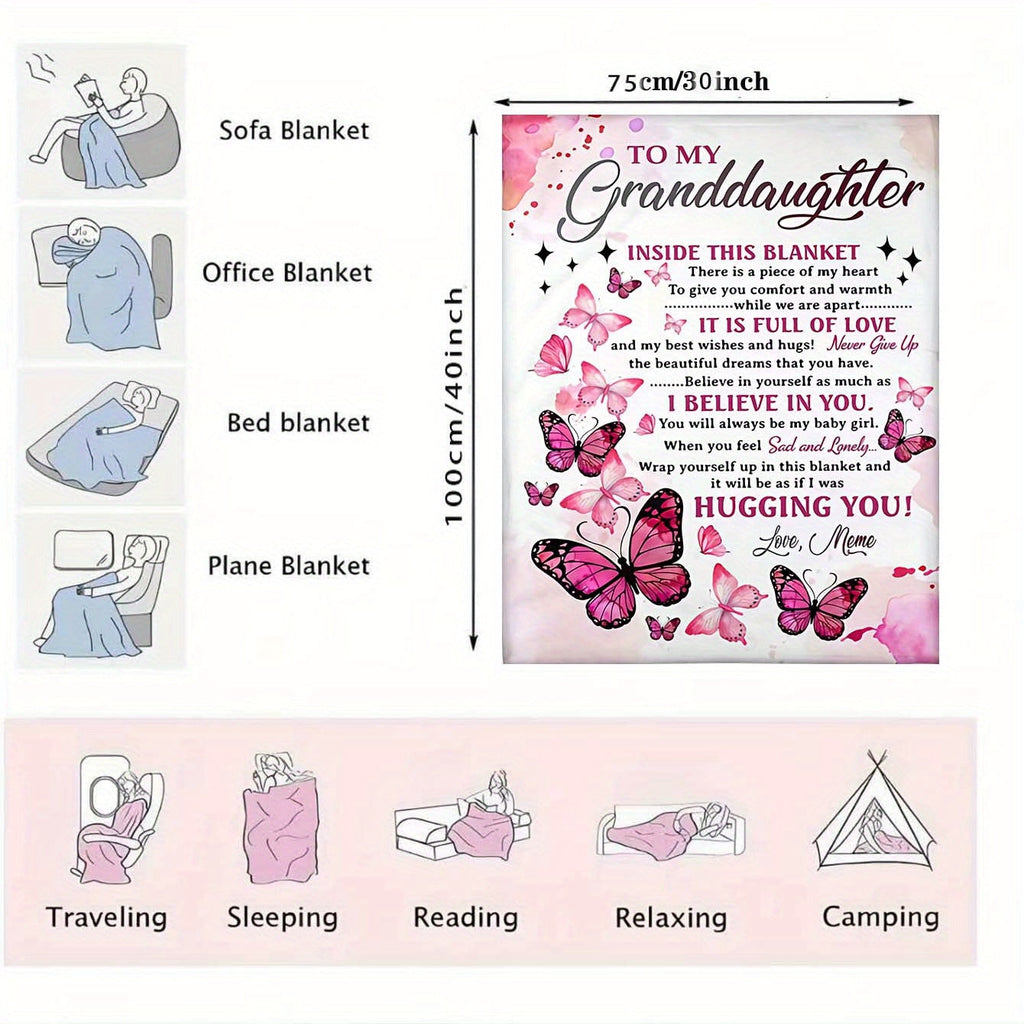 Soft Cozy Flannel Blanket - Butterfly Printed - A Perfect Holiday Gift for Granddaughter From Grandma!