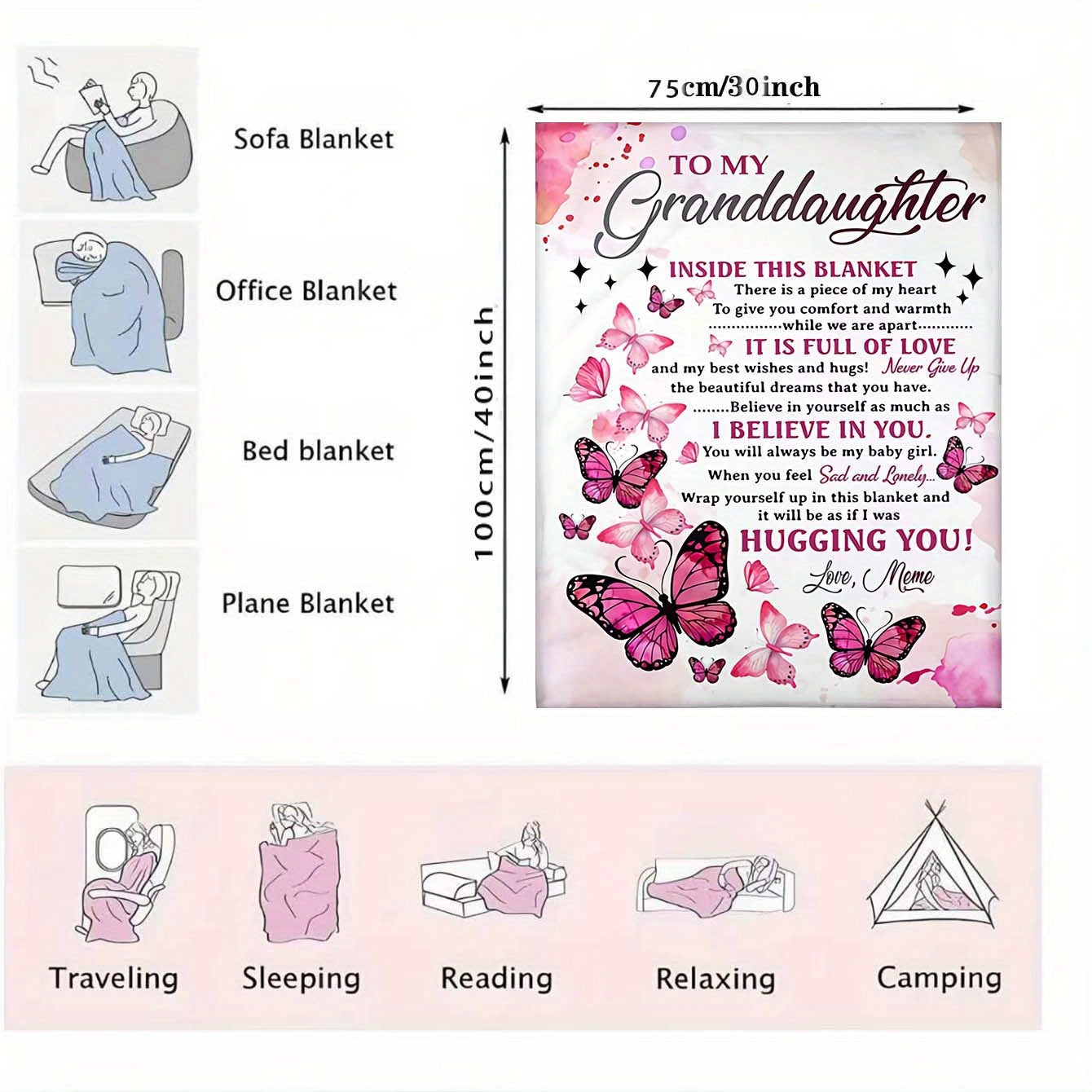 Soft Cozy Flannel Blanket - Butterfly Printed - A Perfect Holiday Gift for Granddaughter From Grandma!
