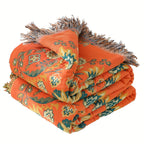 1pc Floral Sofa Towel Blanket With Tassel, Cotton Printed Blanket, Vintage Floral Pattern, Sofa Blanket, Air Conditioning Blanket, Nap Blanket