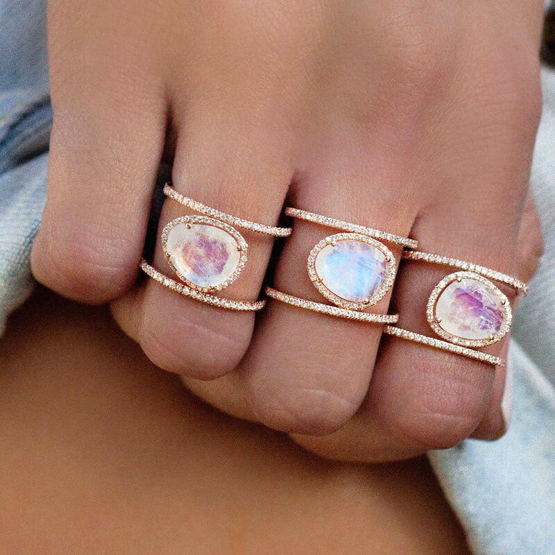 Double Band Moonstone Ring - SJB-DIAMOND ELITES