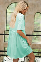 Sky Blue Solid Color Pocket Raw Edge Babydoll Dress