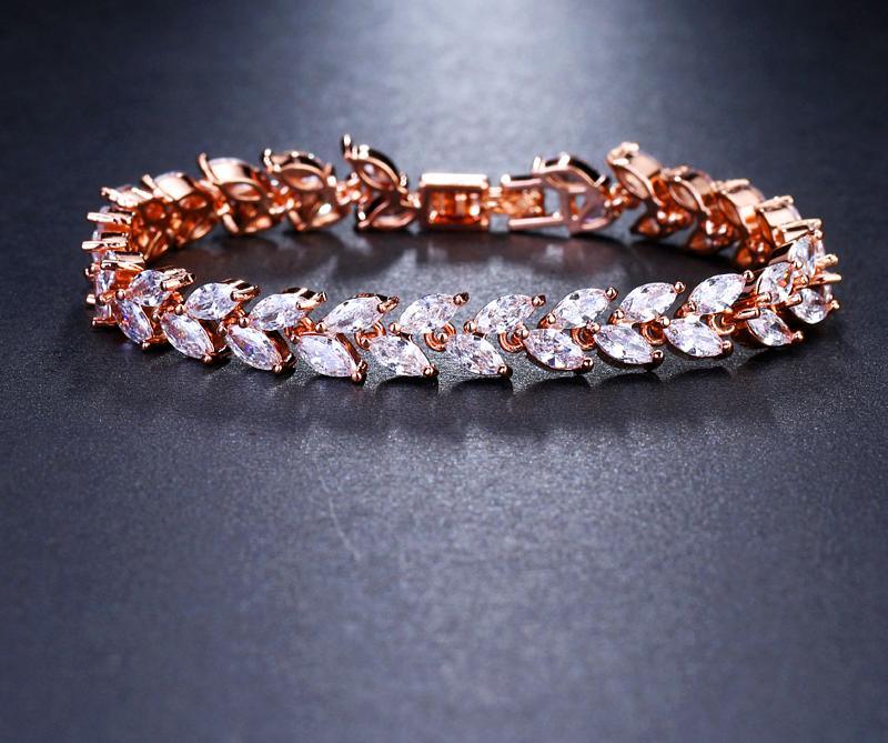 Luxury Diamond Shiny Fashion Charm AAA Cubic White Zircon Four Colors Leaf Jewelry Bracelets For Woman Elegance Wedding Party Gift - SJB-DIAMOND ELITES