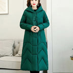 Plus Size Overknee Long Warm Hooded Cotton Jacket Pi-Mart