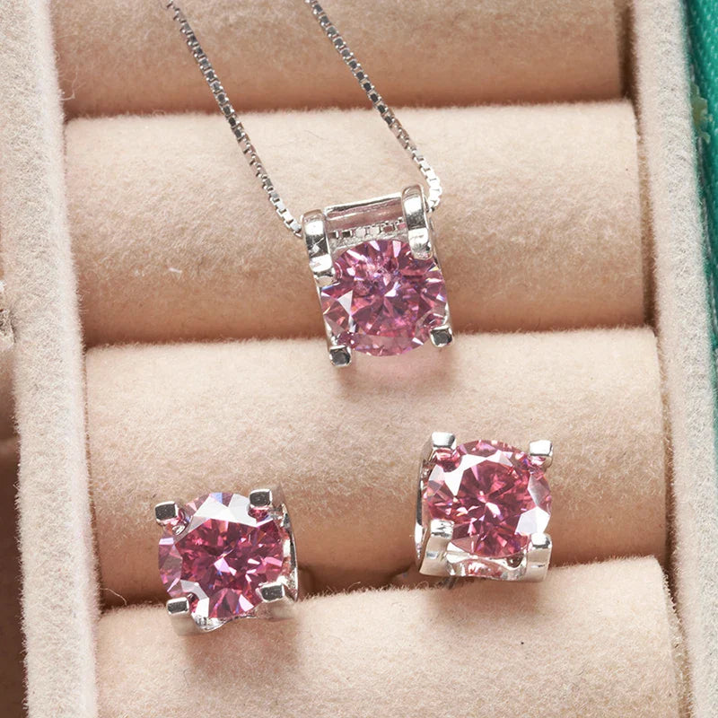 3ct D-Color Moissanite Necklace & Earrings Set Sterling Silver 925 Bridal Gift BandsCo Straps