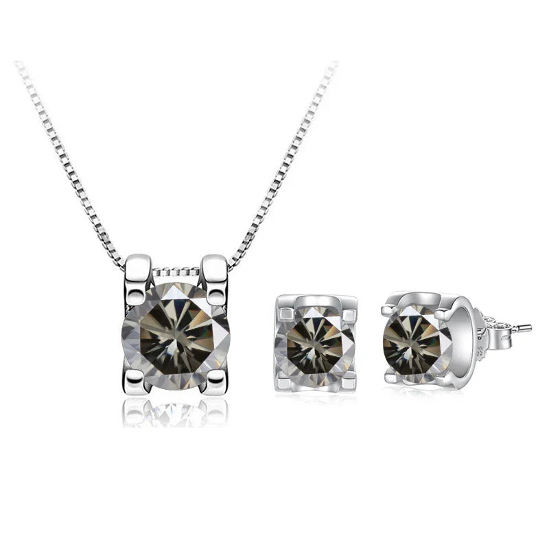 3ct D-Color Moissanite Necklace & Earrings Set Sterling Silver 925 Bridal Gift BandsCo Straps