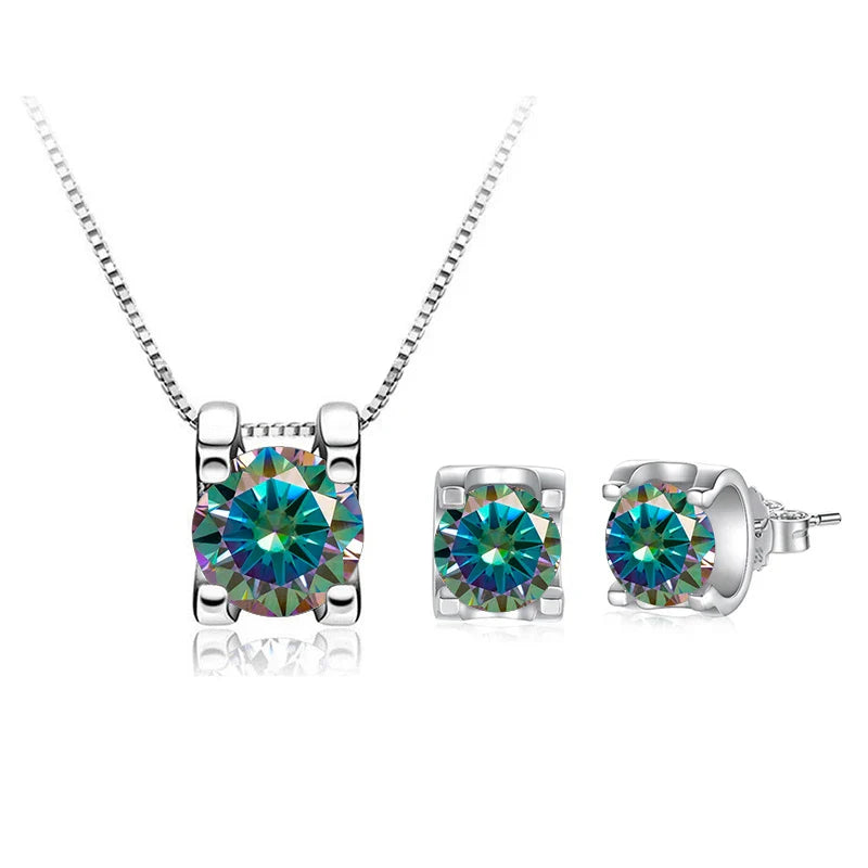 3ct D-Color Moissanite Necklace & Earrings Set Sterling Silver 925 Bridal Gift BandsCo Straps